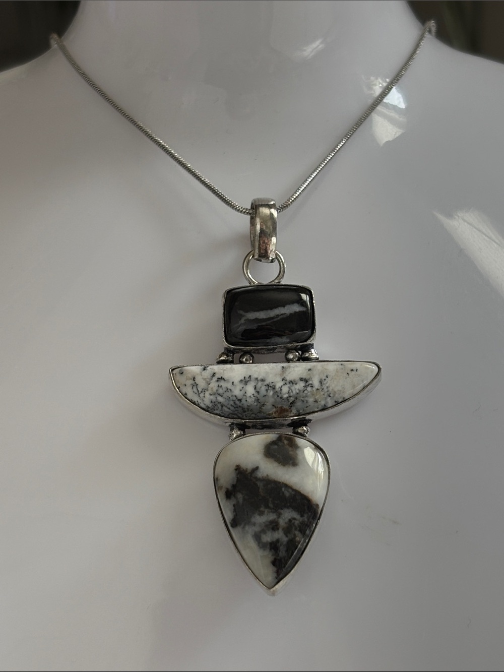 Dendrite Opal & Buffalo Turquoise Gemstone Handmade Pendant Necklace